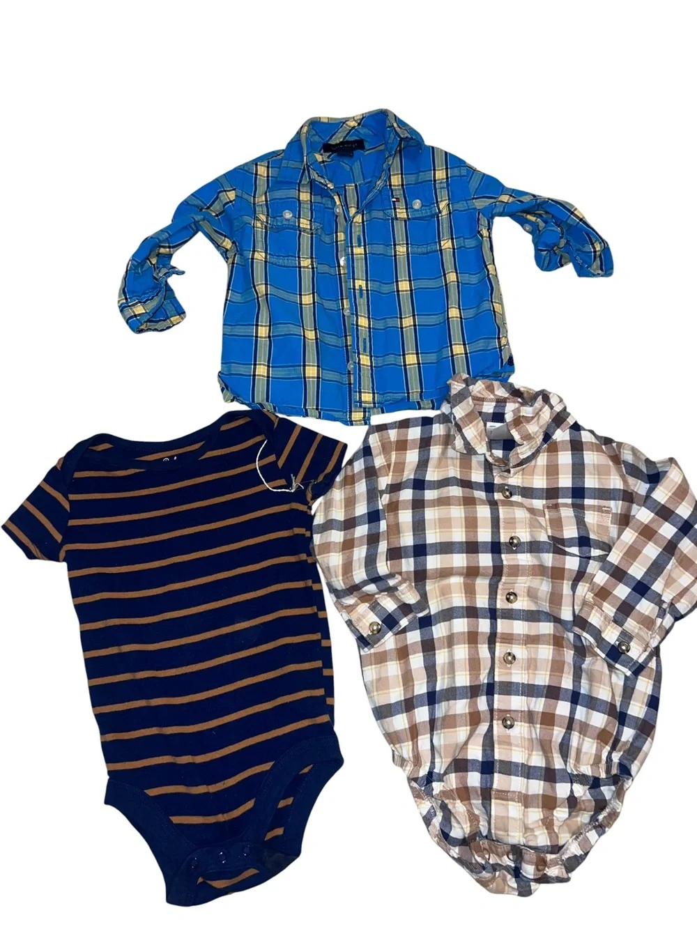 Carter's Blue and Yellow Plaid Button-Down Shirt & onesies 18M bundle
